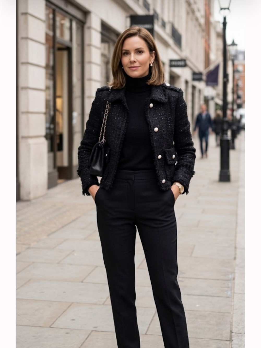 Dolce Cabo Black Tweed Pearl-Button Blazer Jacket ptp 17